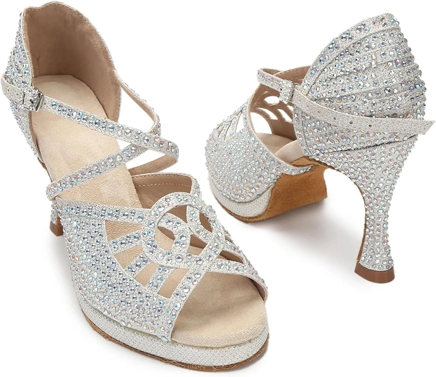 Women's Soft Sole Latin Dance Shoes - Ballroom Party High Heels Silver Wedding Sandals, 10CM/3.9Inch Heel Height