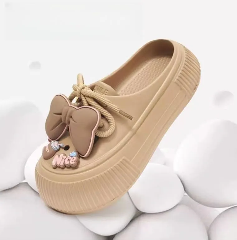 Women's Soft Sole Platform Clogs – Cute DIY Summer Beach Shoes with Bow Knot & Lace-Up Design, Comfortable Garden Mules for Women, Casual Closed-Toe Slippers