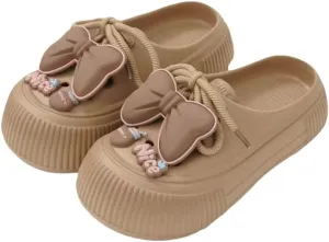 Women's Soft Sole Platform Clogs – Cute DIY Summer Beach Shoes with Bow Knot & Lace-Up Design, Comfortable Garden Mules for Women, Casual Closed-Toe Slippers