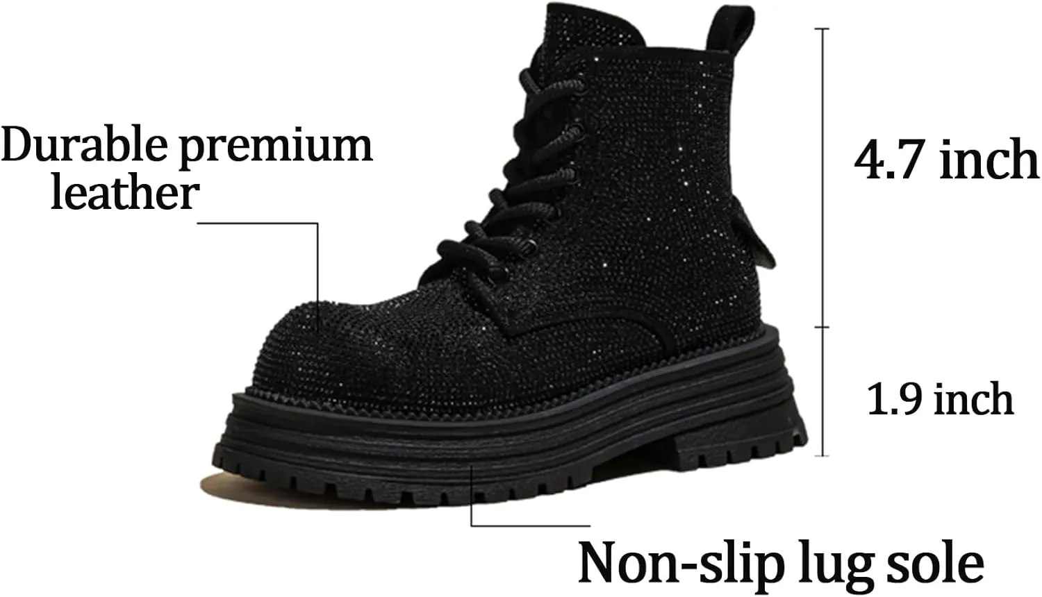Women's Sparkly Rhinestone Low Chunky Round Toe Ankle Boots Comfortable Non-slip Side Zipper Platform Mid-Calf Boot for Wedding Party Date Dress