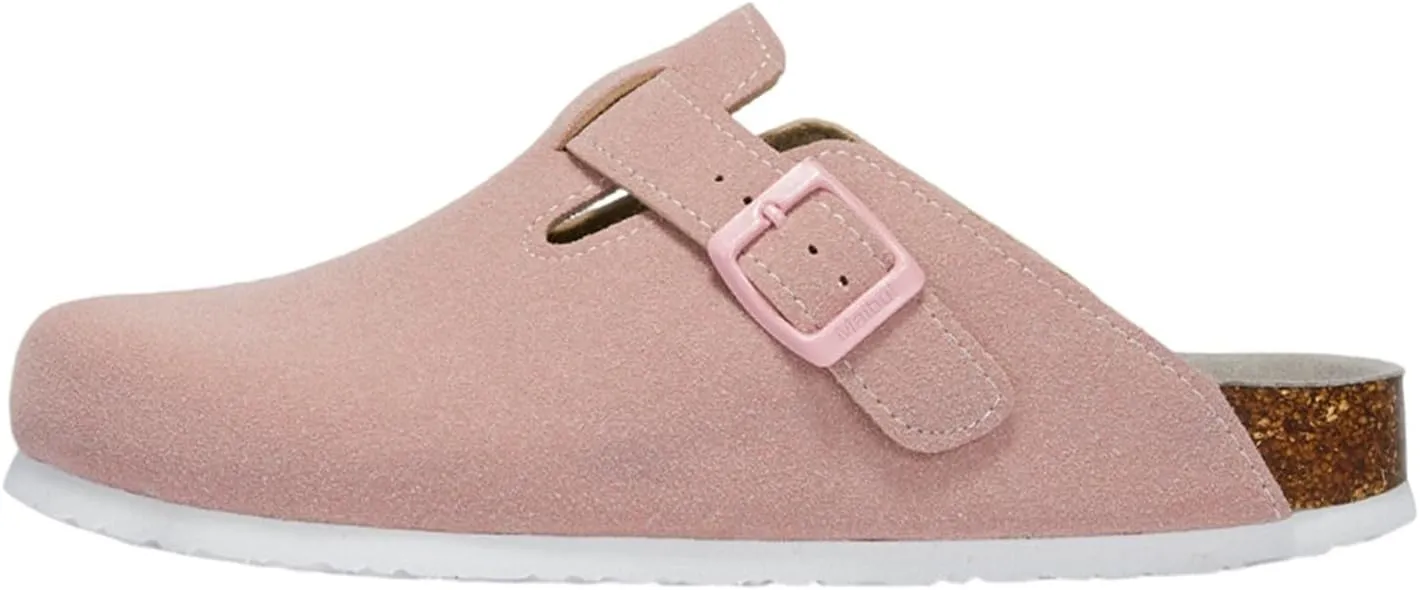 Women's Suede Clogs Leather Mules Cork Footbed Sandals Potato Shoes with Arch Support Unisex Antislip Sole Slippers