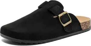 Women's Suede Clogs Mens Leather Mules Comfort Cork Footbed Antislip House Sandals Arch Support Potato Shoes with Adjustable Buckle