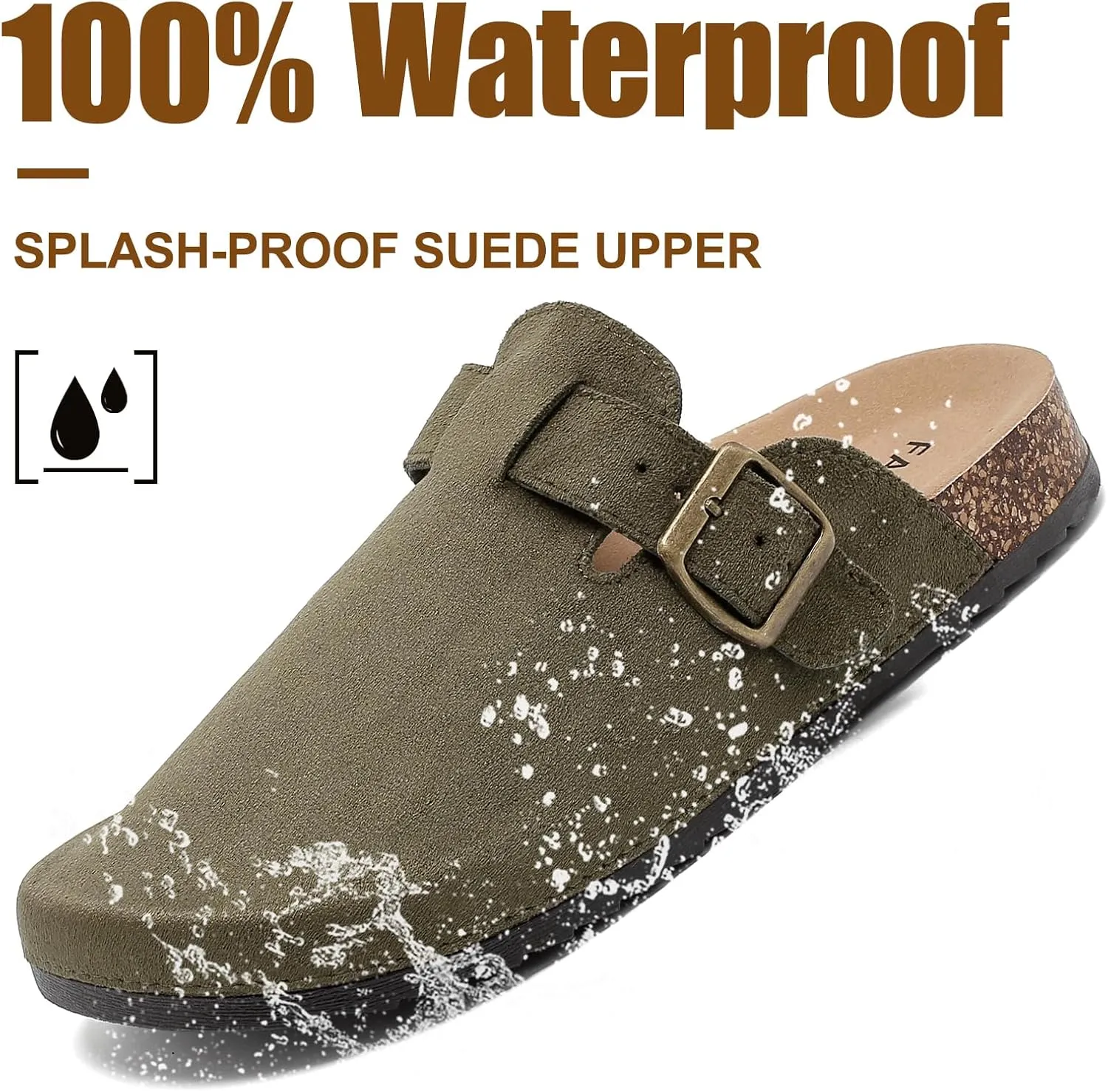 Women's Suede Clogs Mens Leather Mules Comfort Cork Footbed Antislip House Sandals Arch Support Potato Shoes with Adjustable Buckle
