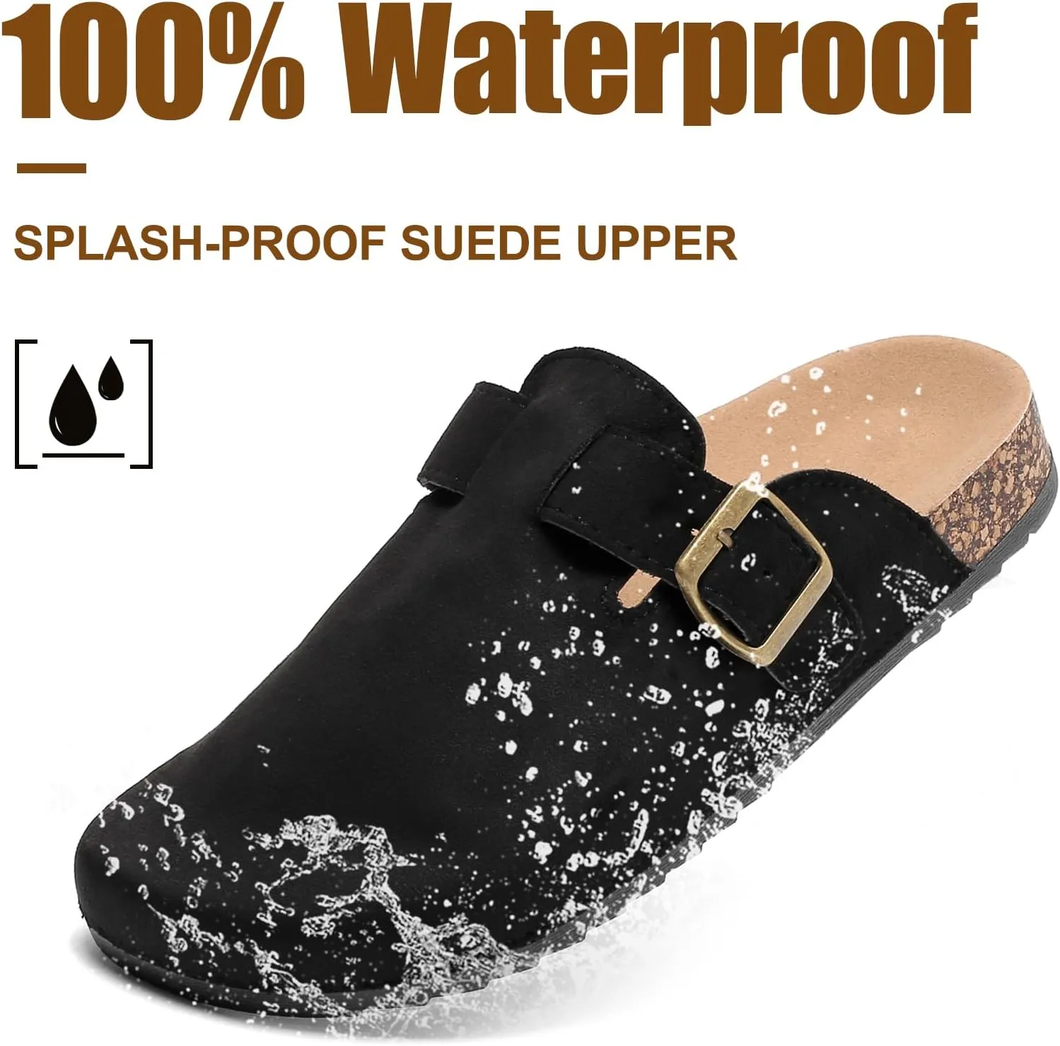 Women's Suede Clogs Mens Leather Mules Comfort Cork Footbed Antislip House Sandals Arch Support Potato Shoes with Adjustable Buckle