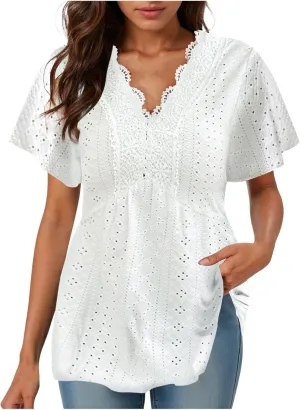 Womens Summer Tops Dressy Casual Babydoll Short Sleeve Shirts Puff Sleeve Peplum V Neck T Shirts Tees 2025