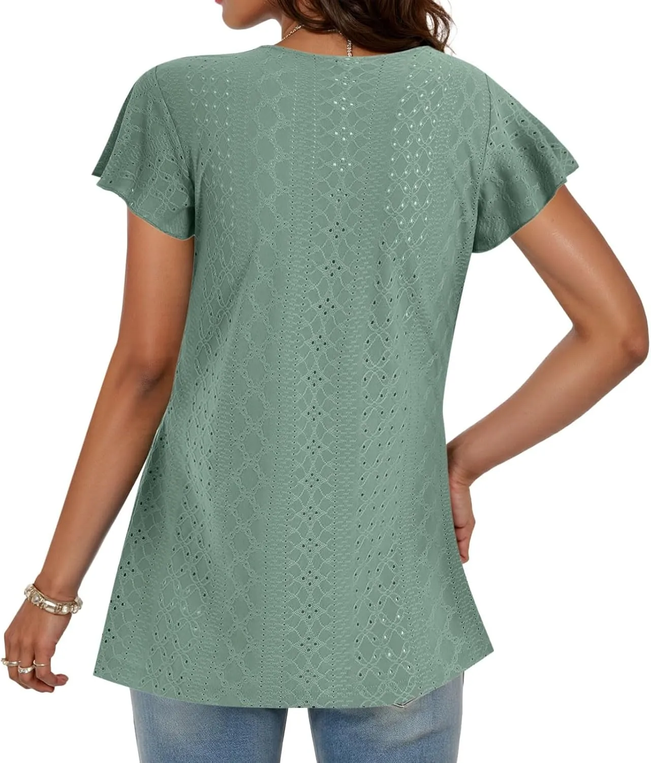 Womens Summer Tops Dressy Casual Babydoll Short Sleeve Shirts Puff Sleeve Peplum V Neck T Shirts Tees 2025