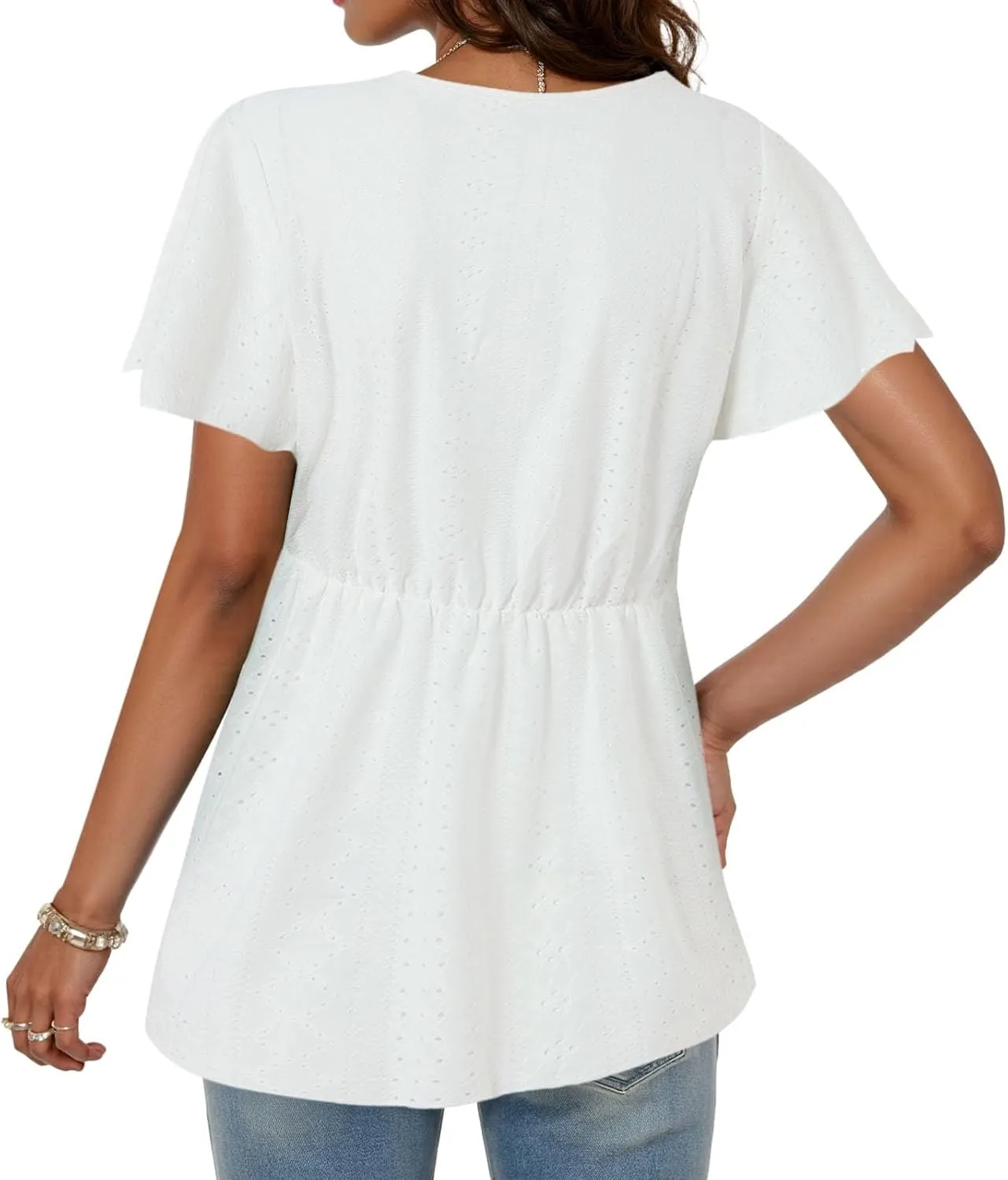 Womens Summer Tops Dressy Casual Babydoll Short Sleeve Shirts Puff Sleeve Peplum V Neck T Shirts Tees 2025