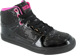 Women's Swerve Mid Top Sequin Fashion Dance School Student Sneakers Lace-Up Shoes for Women