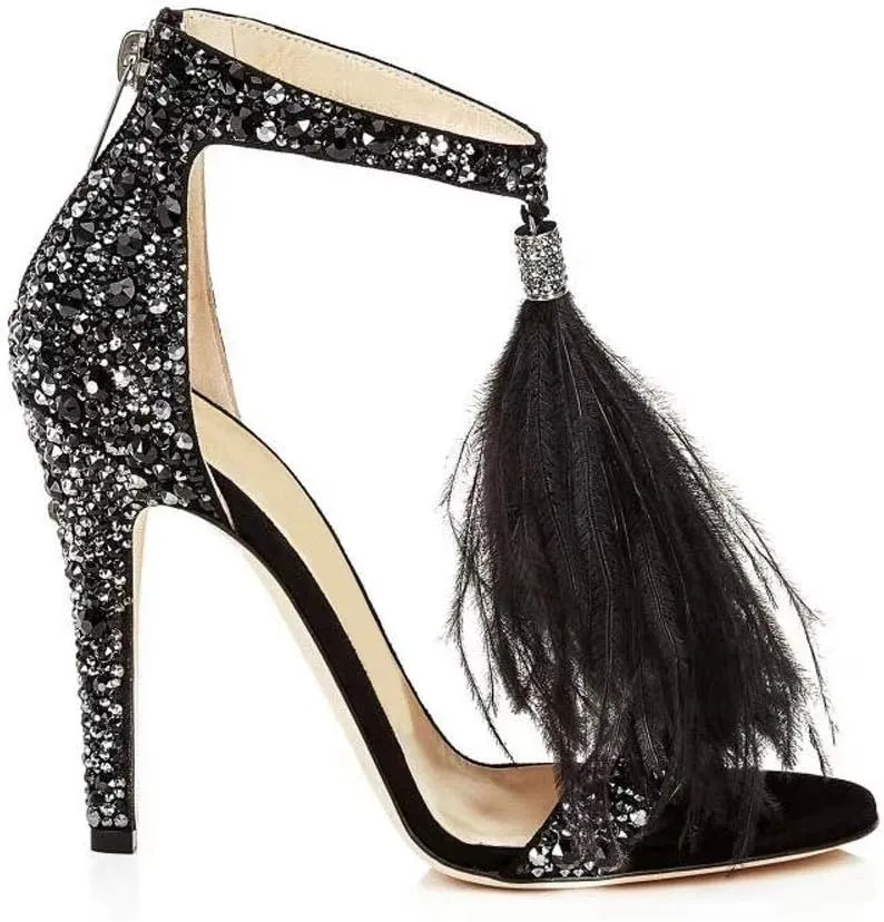 Women's Tassels Rhinestone Heeled Sandals Wedding Dress White Sandals Stiletto Heel Pearl