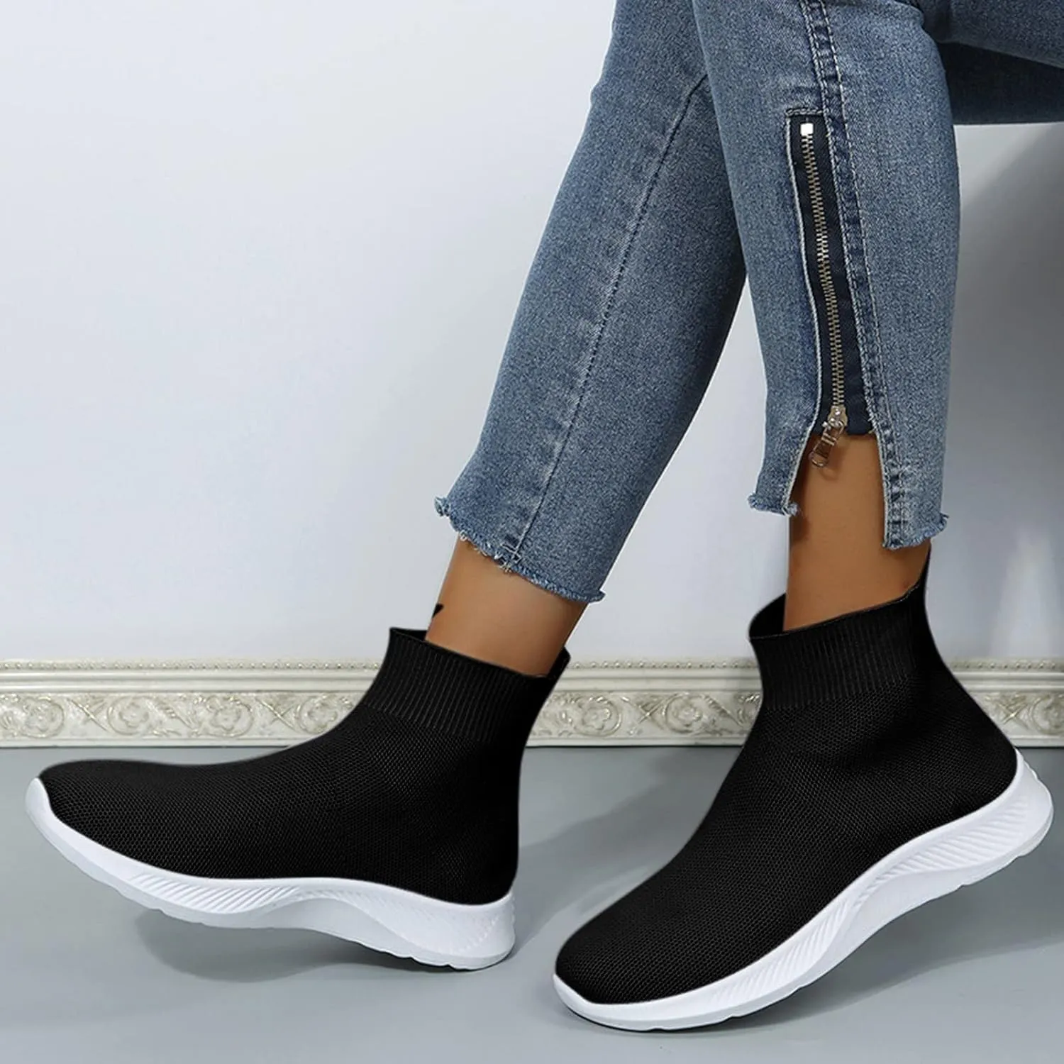 Womens Tennis Shoes 7.5 Slip On Zapatos para Mujer Comodos Women's Running Shoes Black Sole Black Casual Sneakers for Women Platform Women Orthopedic Sneakers Walking