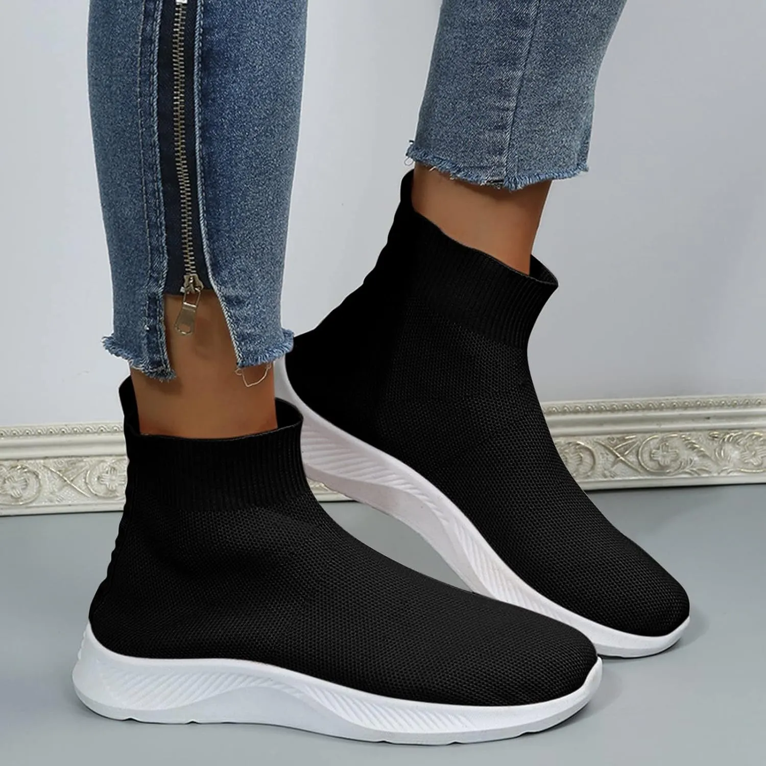 Womens Tennis Shoes 7.5 Slip On Zapatos para Mujer Comodos Women's Running Shoes Black Sole Black Casual Sneakers for Women Platform Women Orthopedic Sneakers Walking