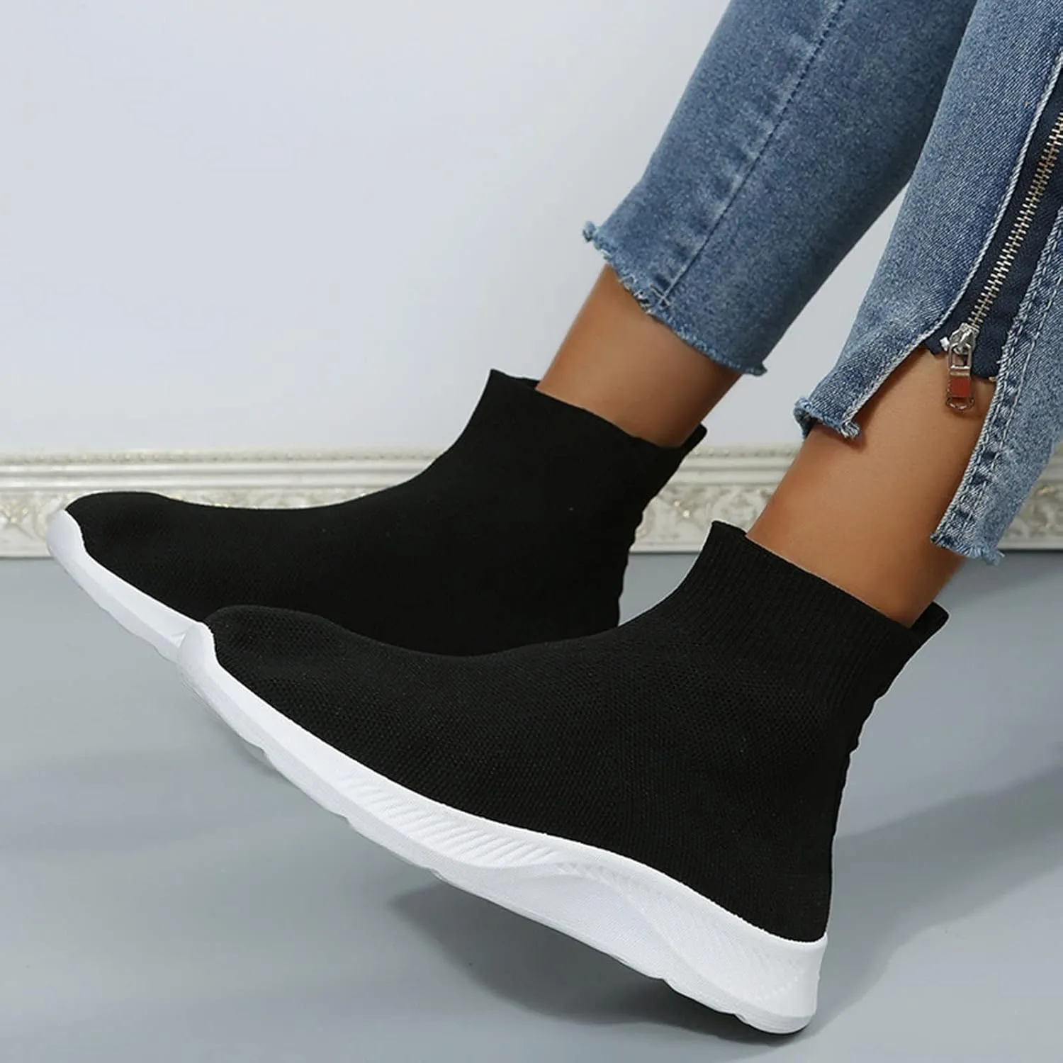 Womens Tennis Shoes 7.5 Slip On Zapatos para Mujer Comodos Women's Running Shoes Black Sole Black Casual Sneakers for Women Platform Women Orthopedic Sneakers Walking