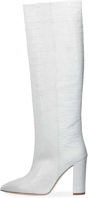 Womens Thigh High Boots Fashion Purple Crocodile Pattern Leather Slip On Chunky Heeled Booties Winter Wearing Booties Sexy Stripper Club Party Prom Pumps,White,43