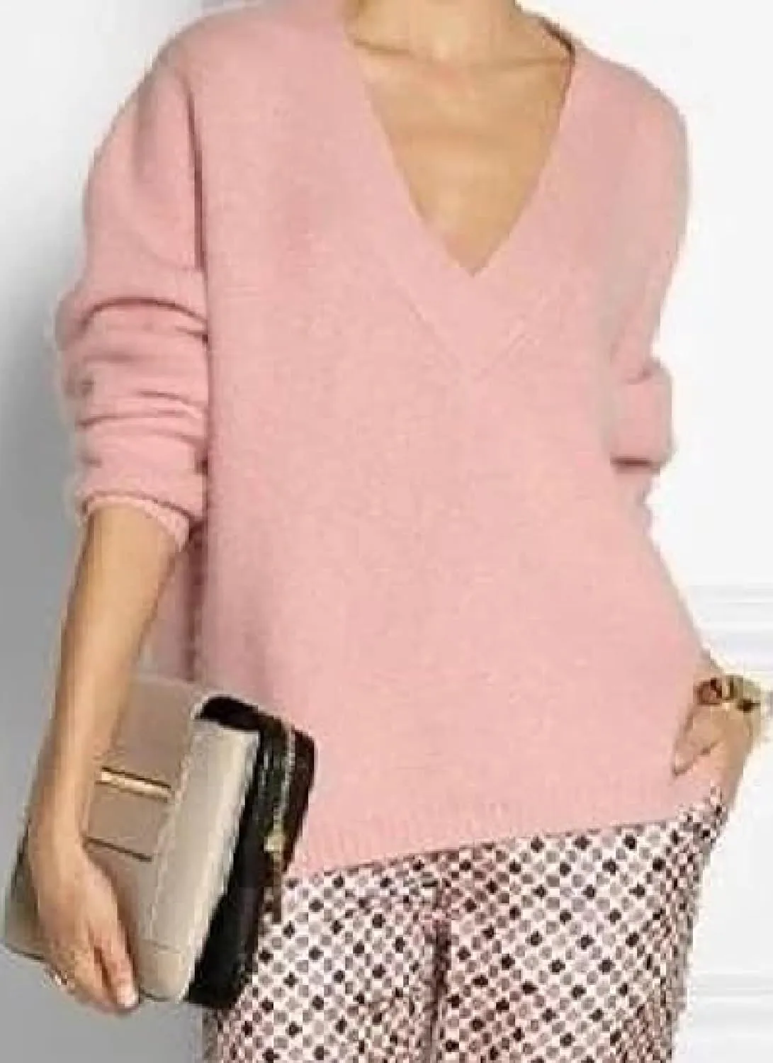Women's Two Piece Suit Pink Sexy V Neck Long Sleeve Top With Plaid Trousers 2025 Spring Formal Fashion Two Piece Suit