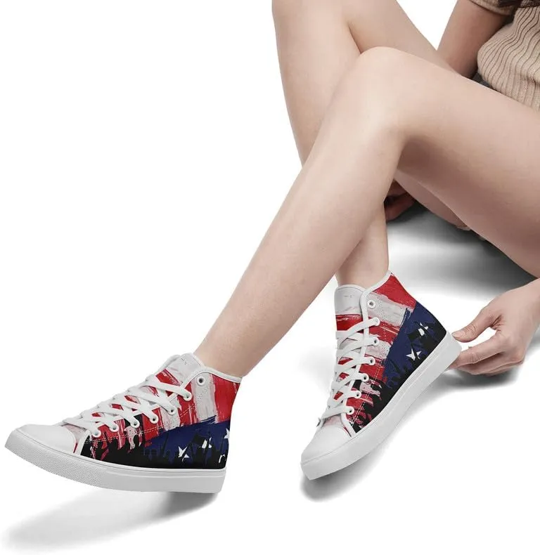 Women's USA Flag Sneaker Fashion Men's Patriotic Canvas High Top Casual Shoes Unisex Breathable Trendy College Preppy Shoes