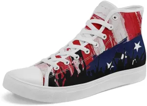 Women's USA Flag Sneaker Fashion Men's Patriotic Canvas High Top Casual Shoes Unisex Breathable Trendy College Preppy Shoes