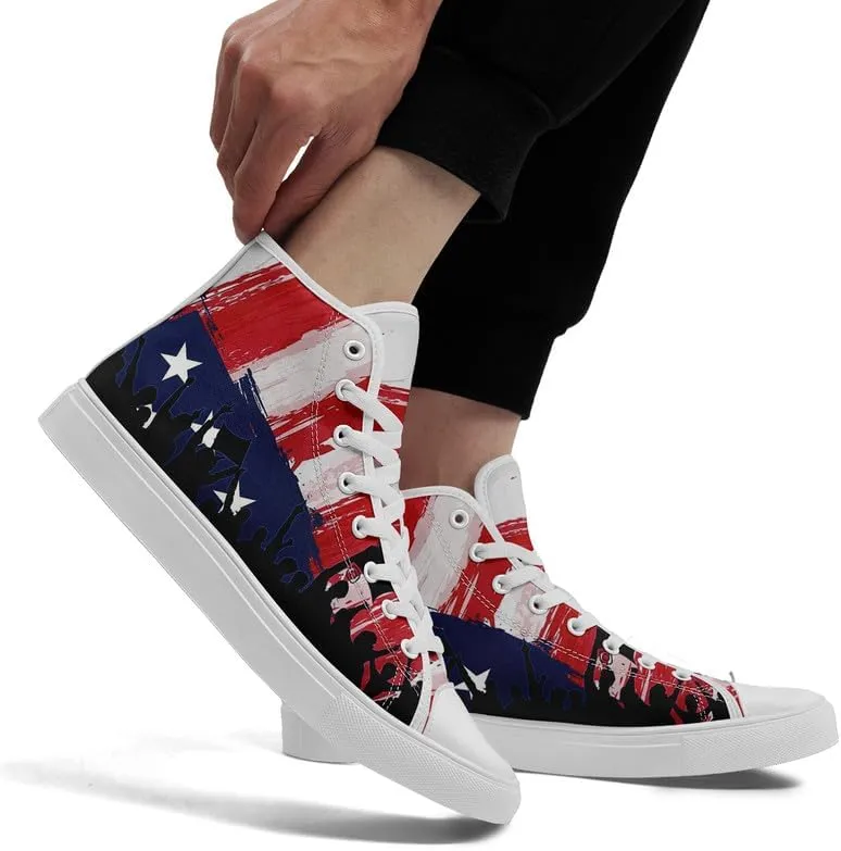 Women's USA Flag Sneaker Fashion Men's Patriotic Canvas High Top Casual Shoes Unisex Breathable Trendy College Preppy Shoes