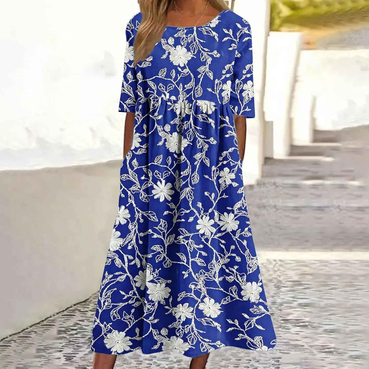 Women's Vintage Floral Print Dress Elegant Flowy Hem Maxi Skirts Comfy Loose Fit Dresses Going Out Daily Wear