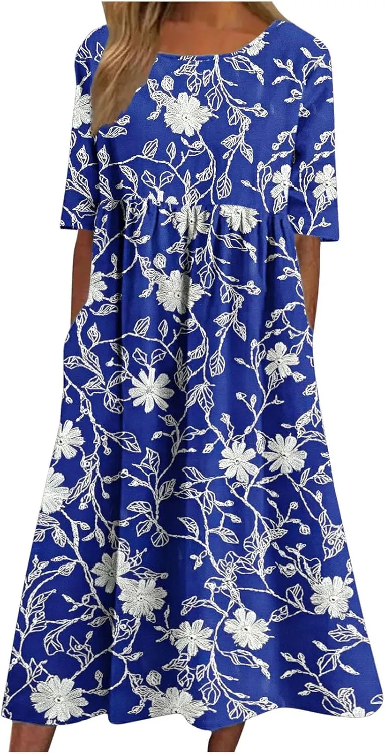 Women's Vintage Floral Print Dress Elegant Flowy Hem Maxi Skirts Comfy Loose Fit Dresses Going Out Daily Wear