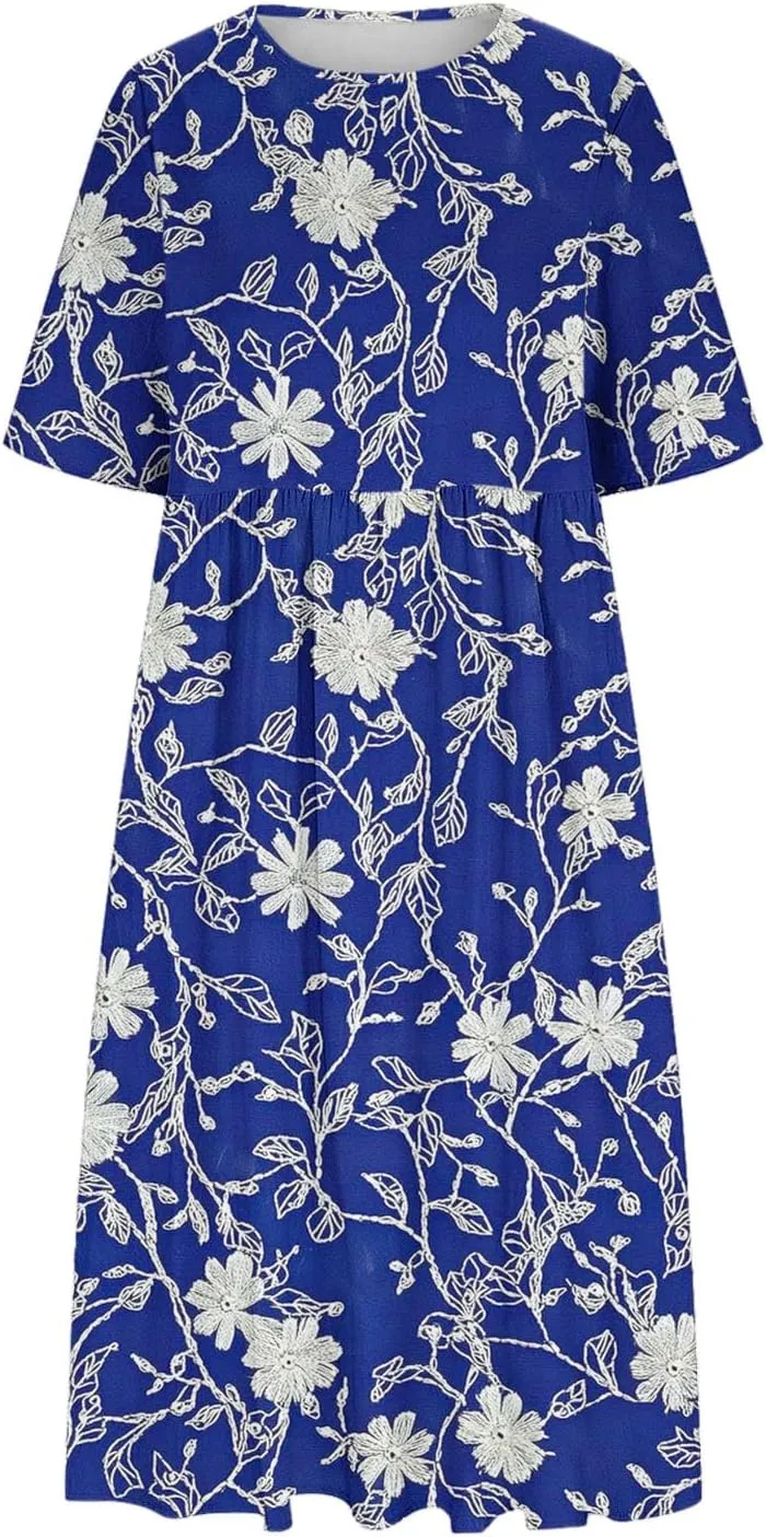 Women's Vintage Floral Print Dress Elegant Flowy Hem Maxi Skirts Comfy Loose Fit Dresses Going Out Daily Wear