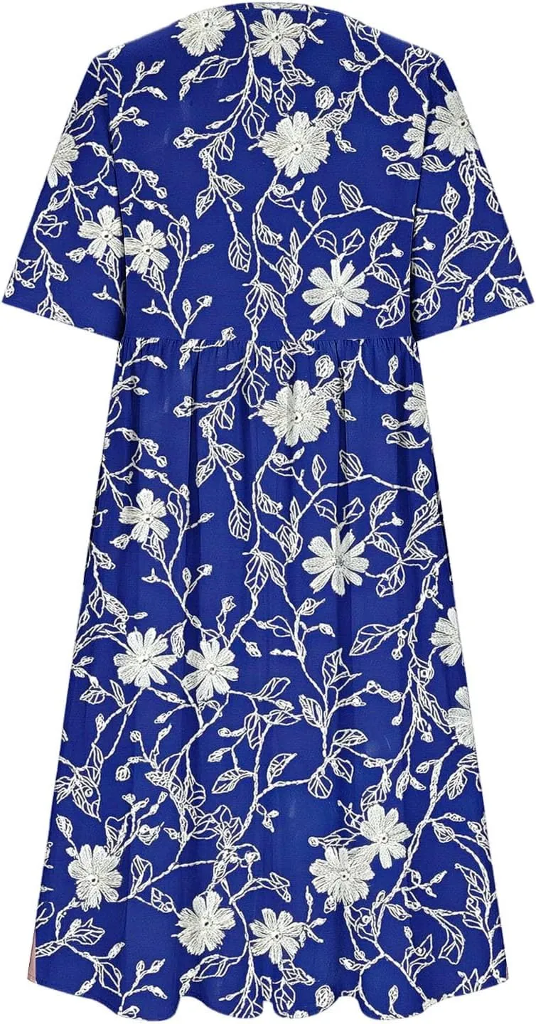 Women's Vintage Floral Print Dress Elegant Flowy Hem Maxi Skirts Comfy Loose Fit Dresses Going Out Daily Wear