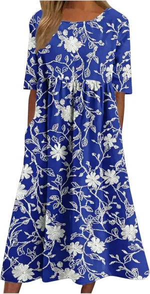 Women's Vintage Floral Print Dress Elegant Flowy Hem Maxi Skirts Comfy Loose Fit Dresses Going Out Daily Wear