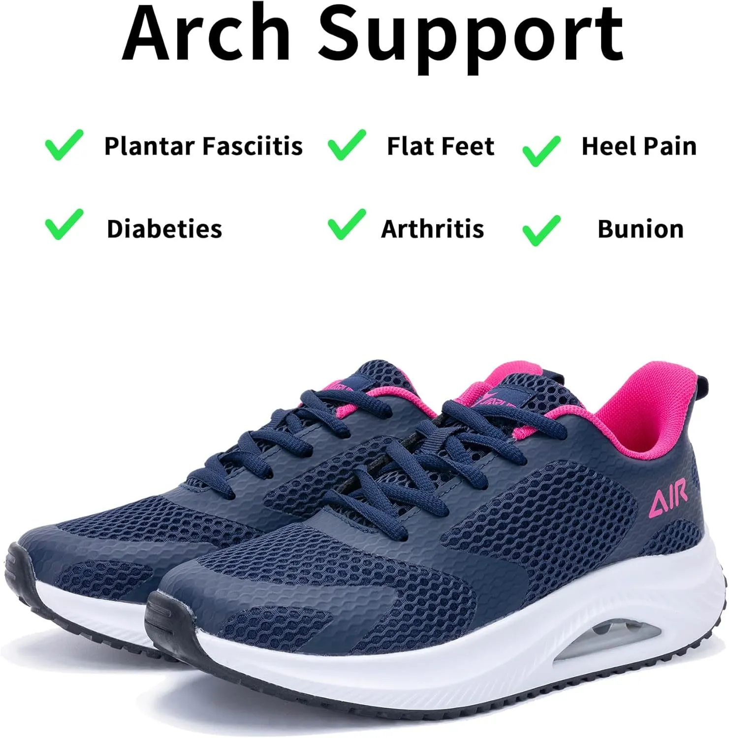 Women's Walking Shoes Arch Support Orthotic Sneakers Comfortable Air Tennis Shoes for Plantar Fasciitis Pain Relief US 6-11