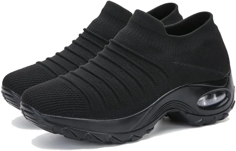 Womens Walking Shoes Breathable Non Slip Work Shoes Comfortable Air Cushion Orthopedic Slip on Sneakers with Arch Support