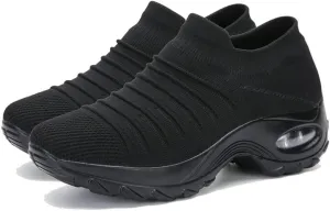 Womens Walking Shoes Breathable Non Slip Work Shoes Comfortable Air Cushion Orthopedic Slip on Sneakers with Arch Support