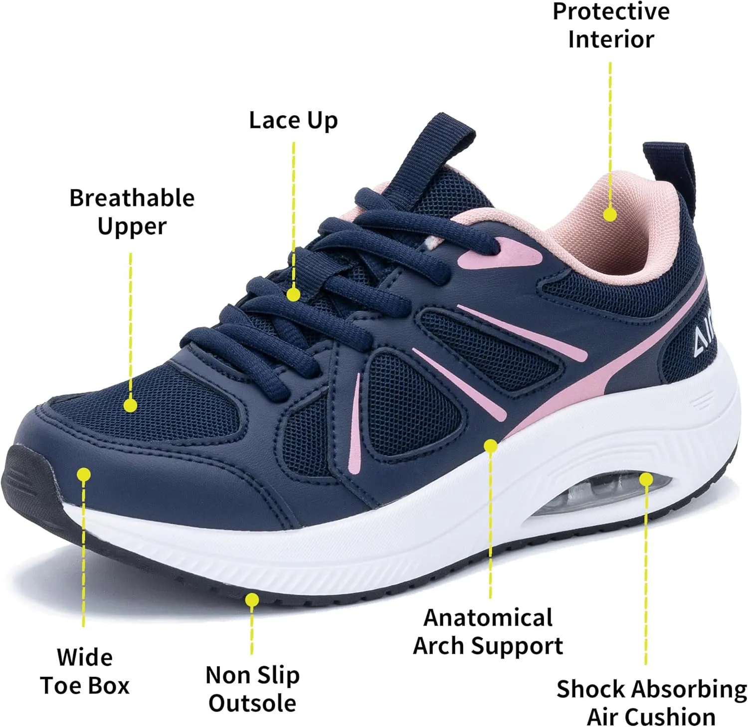 Women's Walking Shoes with Arch Support Plantar Fasciitis Air Tennis Sneakers for Gym Workout