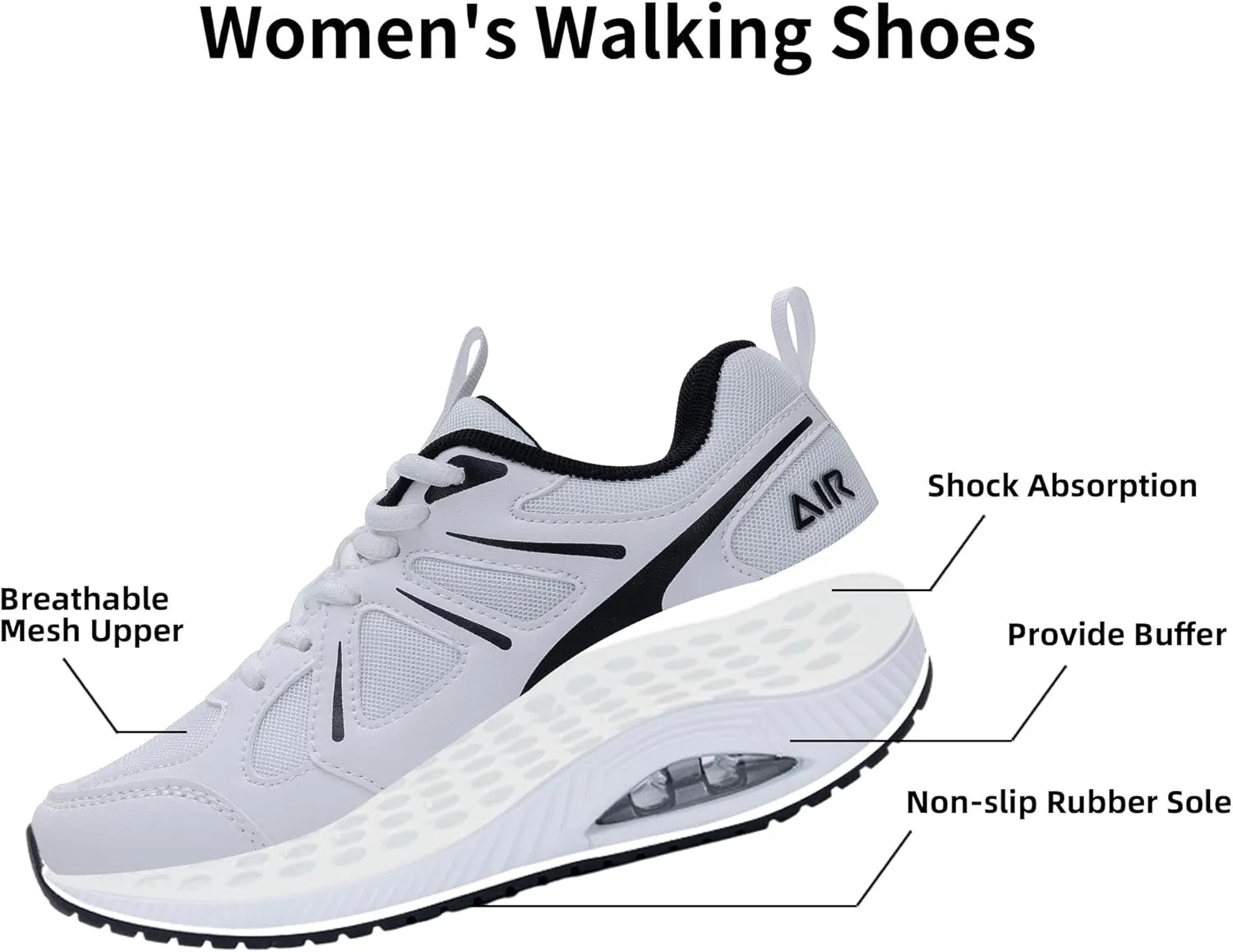 Women's Walking Shoes with Arch Support Plantar Fasciitis Air Tennis Sneakers for Gym Workout