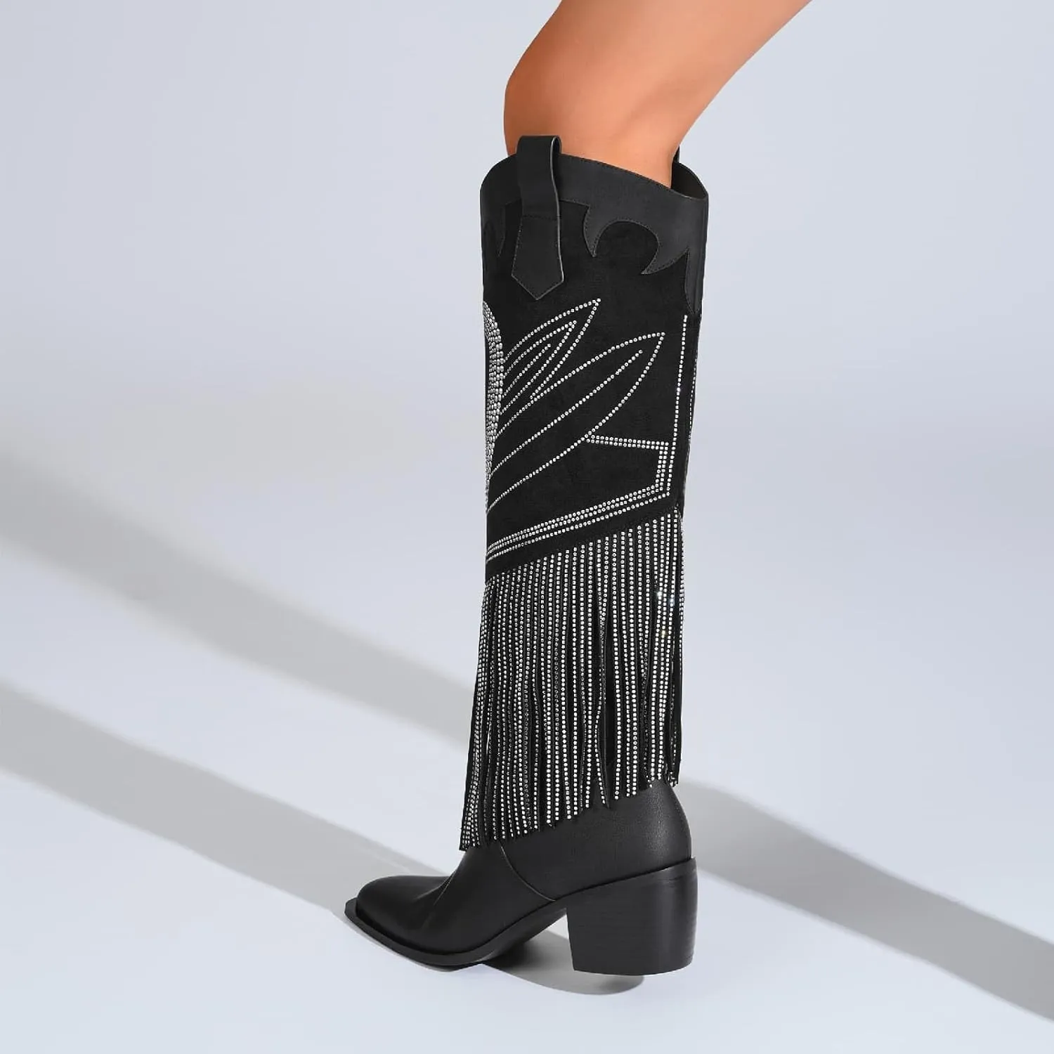 Women's Western Knee-high Boot Cowboy Boots for Women Cowgirl Mid Calf Boots Floral Embroidery Pointed Toe Chunky Heel 2.5" Ladies Western Boot