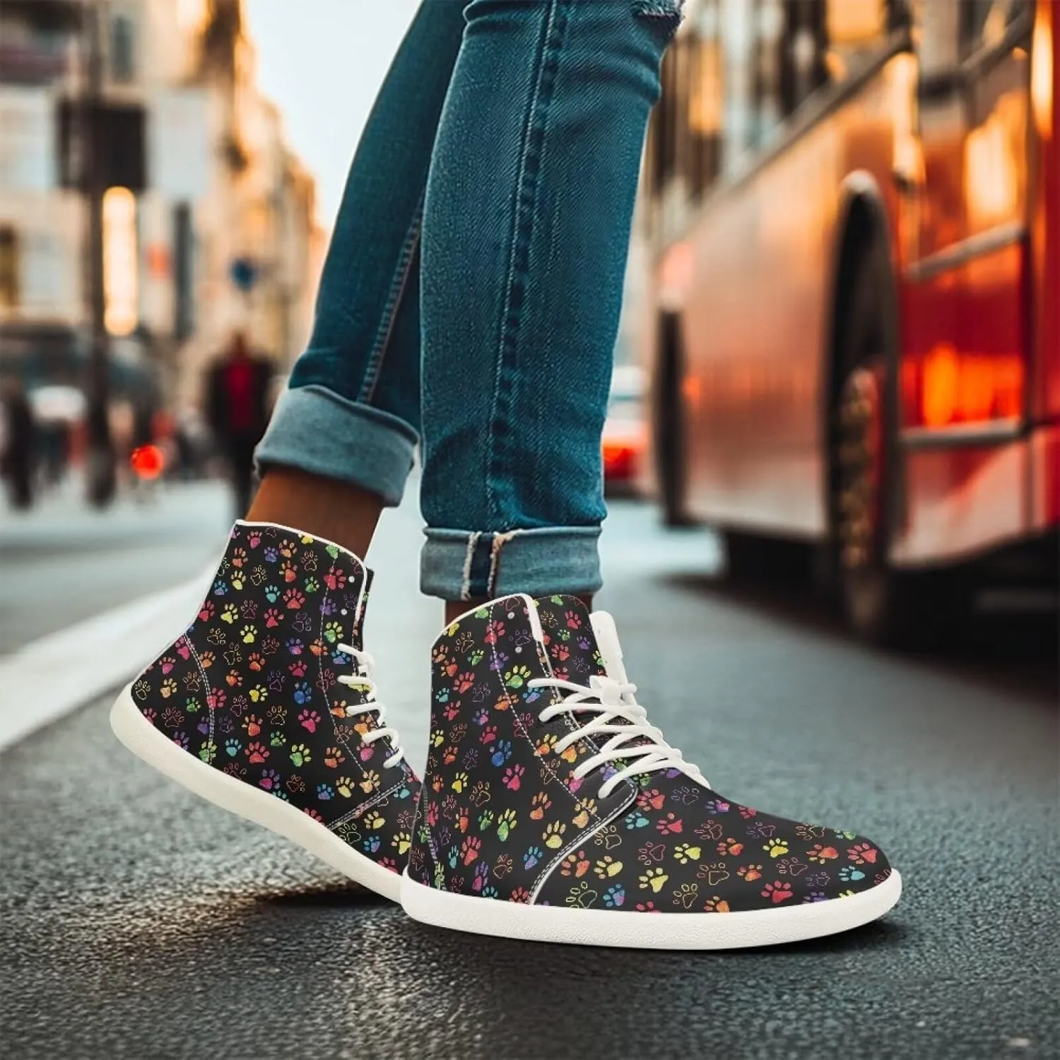 Women's Wide High-top Minimalist Barefoot Sneakers Zero Drop Sole Walking Shoes Outdoor Hiking Shoes Cushioned Ankle Support Size 6-12.5