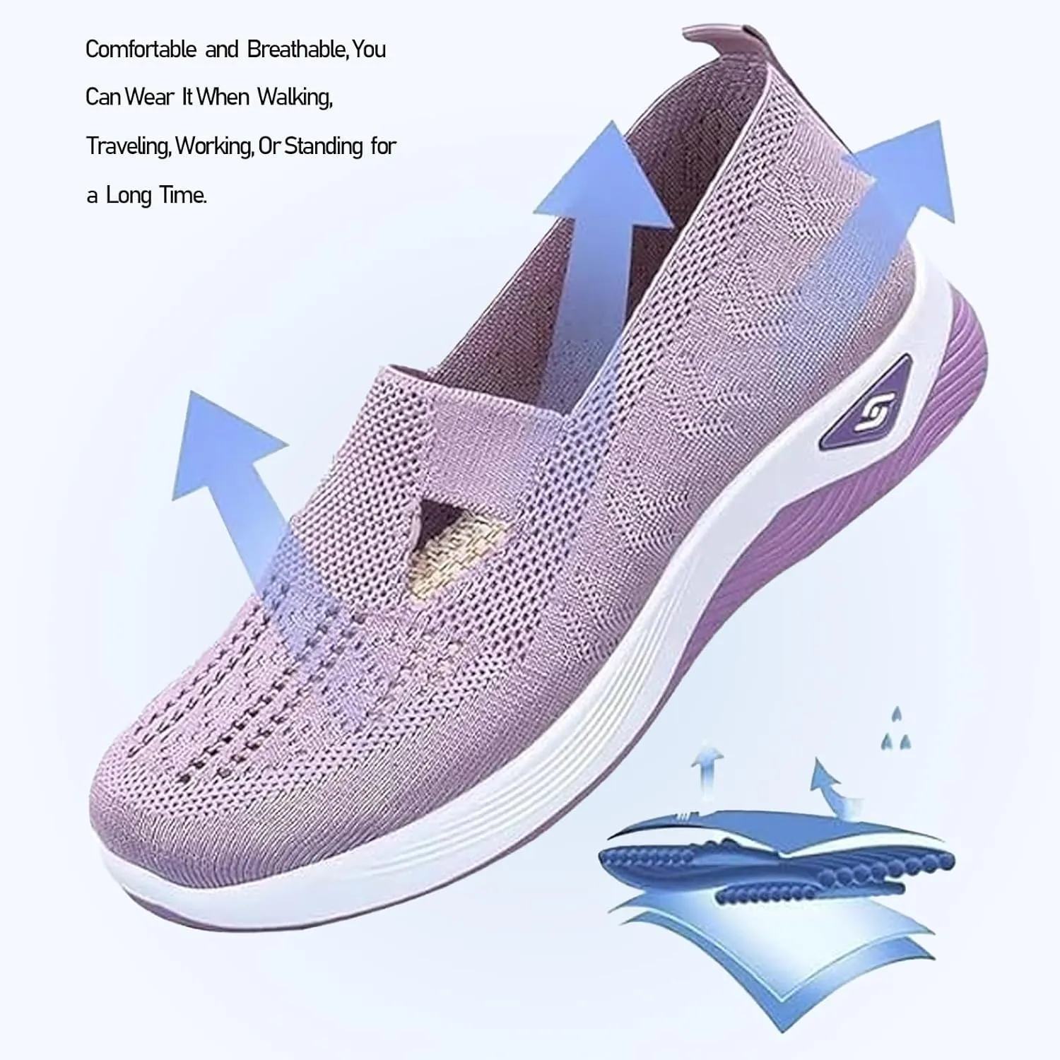 Women's Woven Orthopedic Breathable Soft Shoes Arch Support Slip-On Sneakers, Indoor Outdoor Casual Walking Anti-Skid Sports Shoes