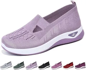 Women's Woven Orthopedic Breathable Soft Shoes Arch Support Slip-On Sneakers, Indoor Outdoor Casual Walking Anti-Skid Sports Shoes