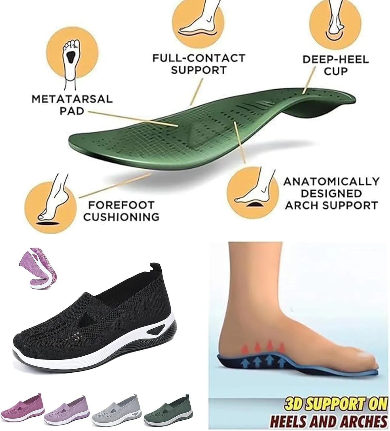 Women's Woven Orthopedic Breathable Soft Shoes Ortho Walking Non-Slip Arch Support Walking Slip on Shoes Comfort Casual Running Diabetic Foam Sneakers Mesh Up Running Going Out Flat Sneaker