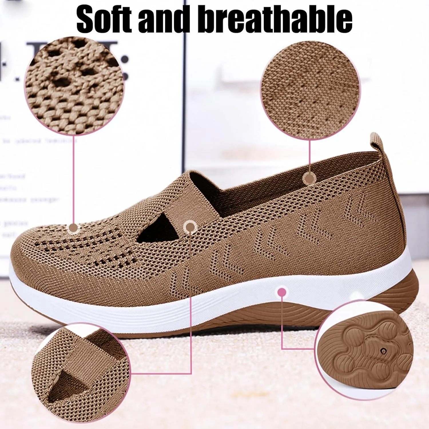 Women's Woven Orthopedic Breathable Soft Shoes Ortho Walking Non-Slip Arch Support Walking Slip on Shoes Comfort Casual Running Diabetic Foam Sneakers Mesh Up Running Going Out Flat Sneaker