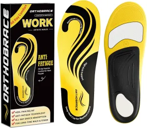 Work Boot Insoles for Standing All Day, Medium and High Arch Support Orthotic Shoe Inserts Relief Plantar Fasciitis, Heel Pain, Flat Feet, Men Women Anti Fatigue Work Insoles for Gel Pad-S