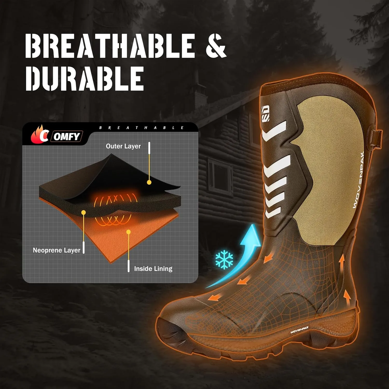 WOVENPAK Rubber Boots for Men, Hunting Boots 6mm Neoprene Insulated Mud Boots for Men with Steel Shank, Mens Rubber Boots Waterproof Boots for Men, Anti Slip Work Boots Outdoor Mud Boots, Size 6-13