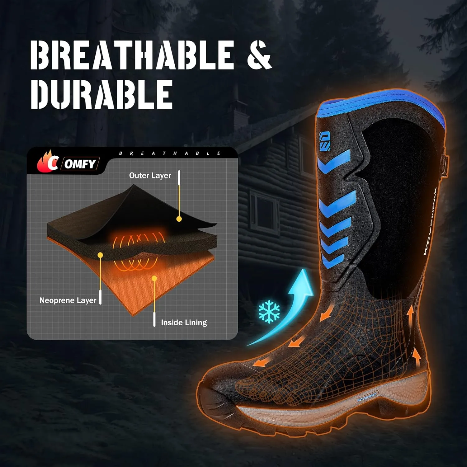 WOVENPAK Rubber Boots for Men, Hunting Boots 6mm Neoprene Insulated Mud Boots for Men with Steel Shank, Mens Rubber Boots Waterproof Boots for Men, Anti Slip Work Boots Outdoor Mud Boots, Size 6-13