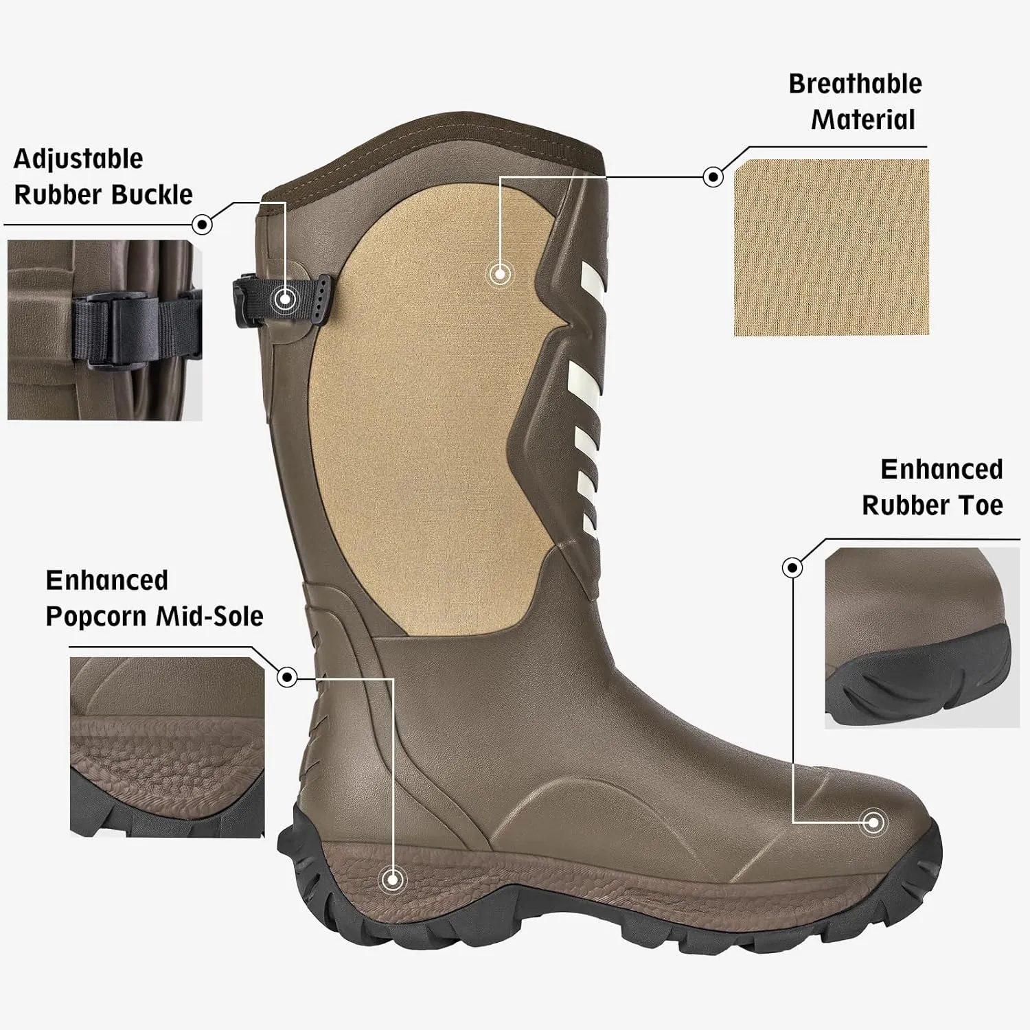 WOVENPAK Rubber Boots for Men, Hunting Boots 6mm Neoprene Insulated Mud Boots for Men with Steel Shank, Mens Rubber Boots Waterproof Boots for Men, Anti Slip Work Boots Outdoor Mud Boots, Size 6-13