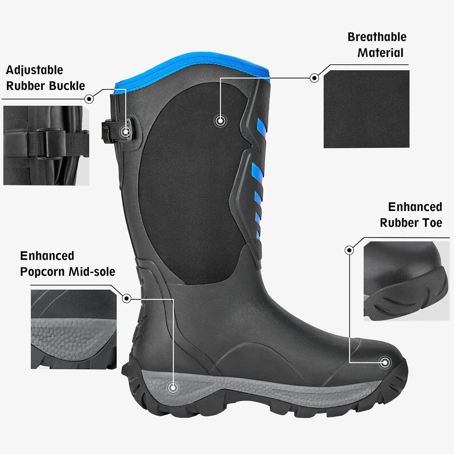 WOVENPAK Rubber Boots for Men, Hunting Boots 6mm Neoprene Insulated Mud Boots for Men with Steel Shank, Mens Rubber Boots Waterproof Boots for Men, Anti Slip Work Boots Outdoor Mud Boots, Size 6-13