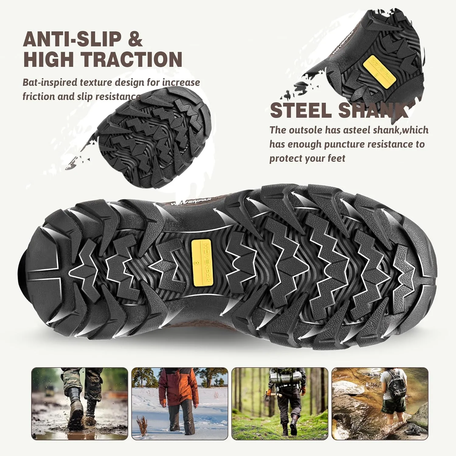 WOVENPAK Rubber Boots for Men, Mens Boots Waterproof Insulated Hunting Boots with Steel Shank, Neoprene Rubber Work Mud Boots Outdoor All Season, Size 6-13