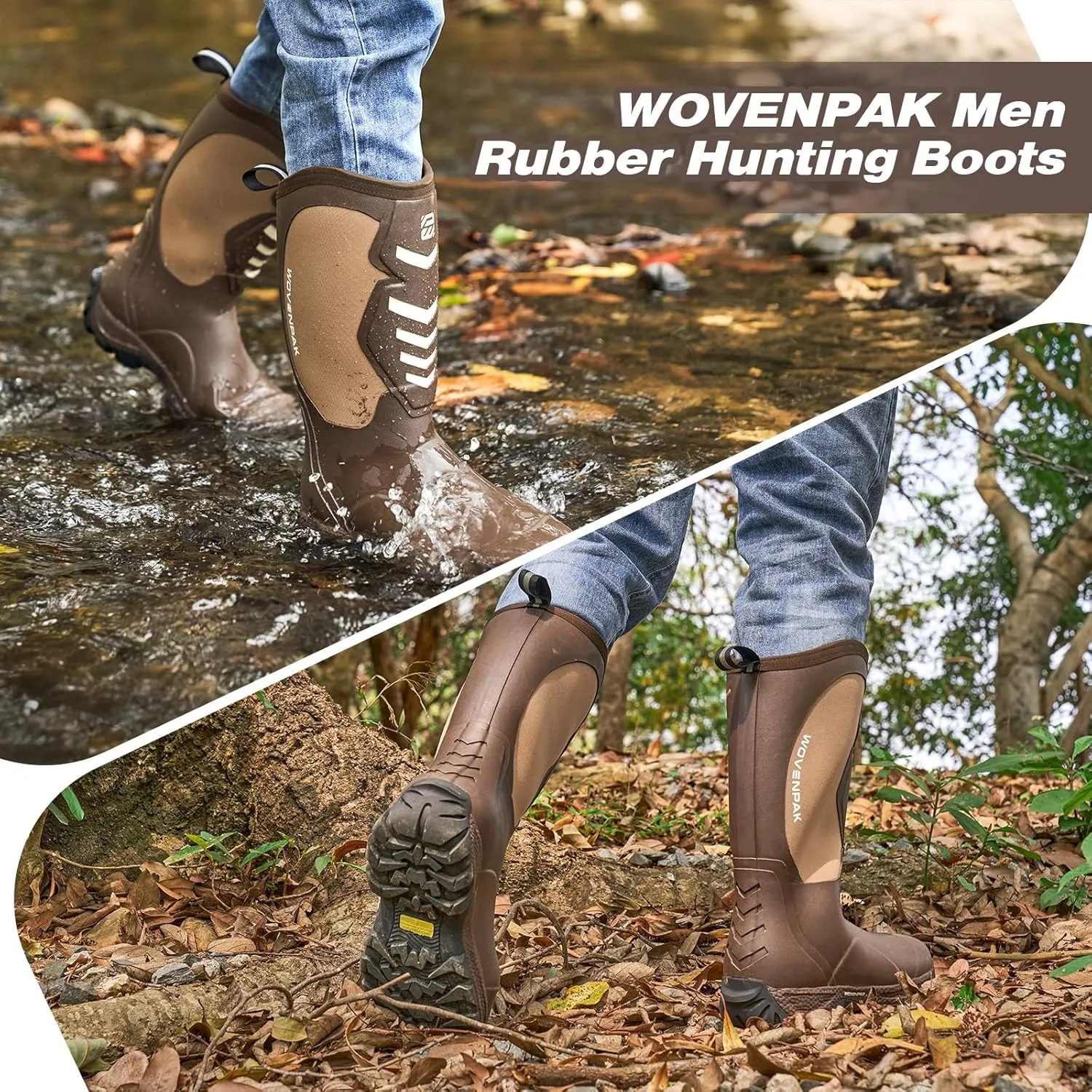 WOVENPAK Rubber Boots for Men, Mens Boots Waterproof Insulated Hunting Boots with Steel Shank, Neoprene Rubber Work Mud Boots Outdoor All Season, Size 6-13