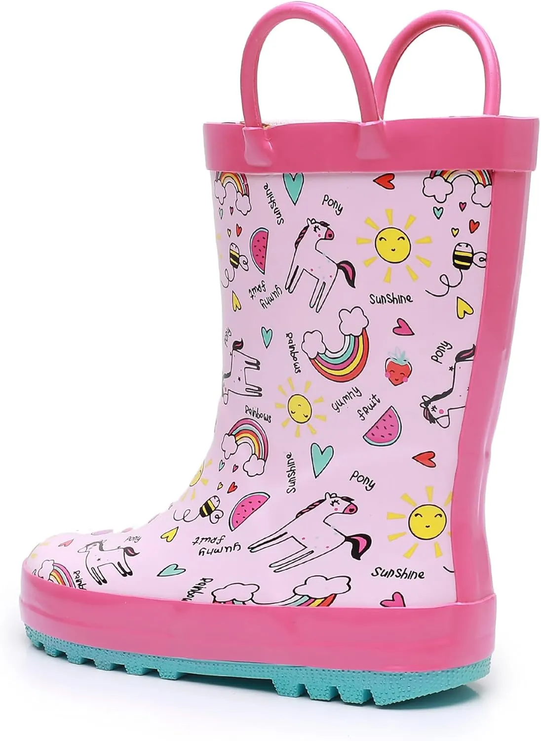 WTW Toddler and Kids Rain Boots Unisex-Child Waterproof Rubber Rain Boots with Easy-On Handles in Fun Patterns for Girls and Boys (Toddler/Little Kid/Big Kid)