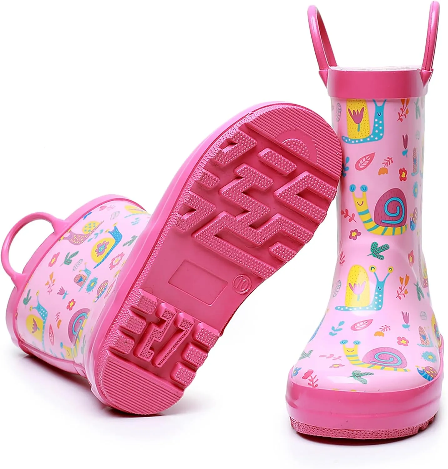 WTW Toddler and Kids Rain Boots Unisex-Child Waterproof Rubber Rain Boots with Easy-On Handles in Fun Patterns for Girls and Boys (Toddler/Little Kid/Big Kid)
