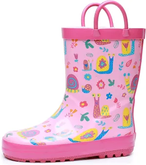 WTW Toddler and Kids Rain Boots Unisex-Child Waterproof Rubber Rain Boots with Easy-On Handles in Fun Patterns for Girls and Boys (Toddler/Little Kid/Big Kid)