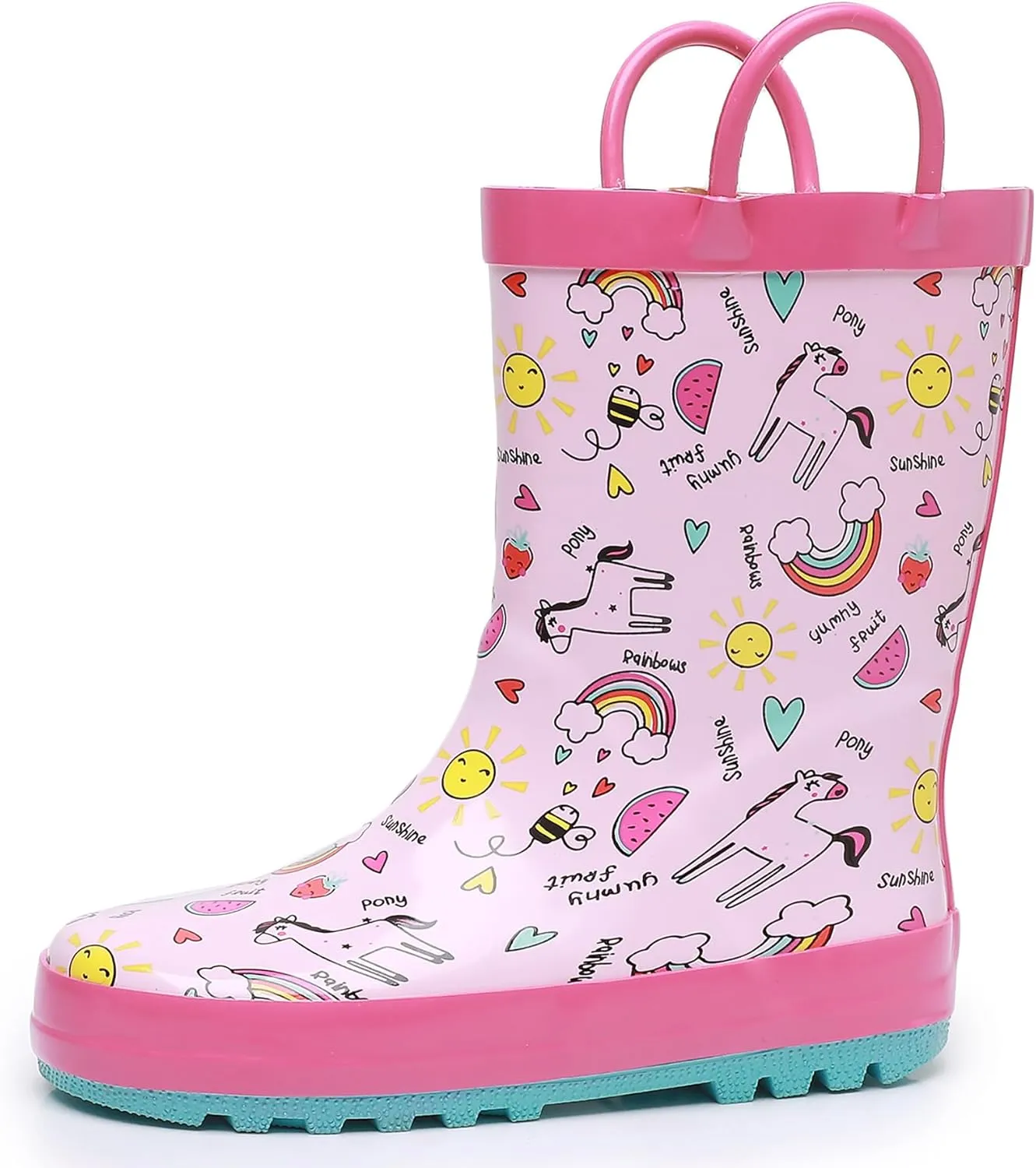 WTW Toddler and Kids Rain Boots Unisex-Child Waterproof Rubber Rain Boots with Easy-On Handles in Fun Patterns for Girls and Boys (Toddler/Little Kid/Big Kid)