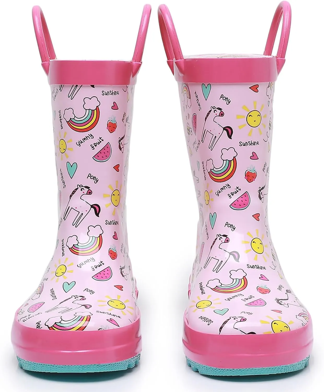 WTW Toddler and Kids Rain Boots Unisex-Child Waterproof Rubber Rain Boots with Easy-On Handles in Fun Patterns for Girls and Boys (Toddler/Little Kid/Big Kid)