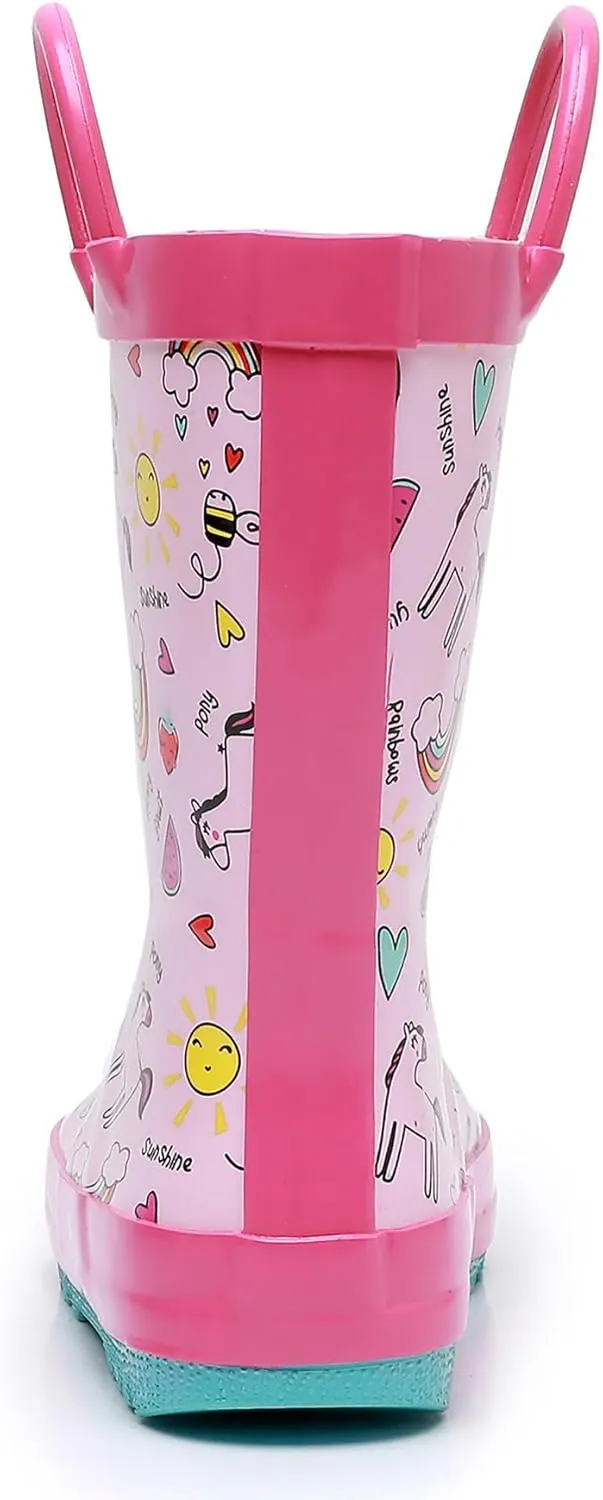 WTW Toddler and Kids Rain Boots Unisex-Child Waterproof Rubber Rain Boots with Easy-On Handles in Fun Patterns for Girls and Boys (Toddler/Little Kid/Big Kid)